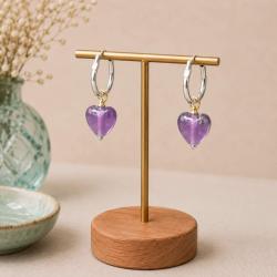 Earrings Glass Heart Lilac