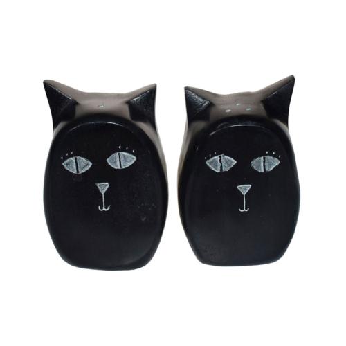 Cat soapstone cruet set salt & pepper pots shakers 4.75 x 4 x 7.5cm