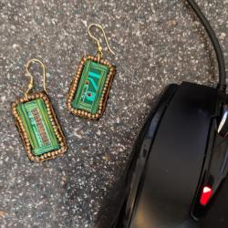 Earrings, recycled circuit board, rectangle