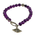 Bracelet, purple beads, silver coloured bee