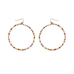 Earrings Hoop with Multicoloured Small Beads 6.5cm diameter