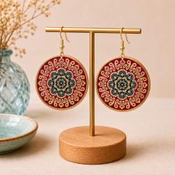 Earrings Round Red Black 4.5cm diameter