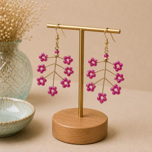 Earrings Delicate 7 Sparkling Pink Flowers