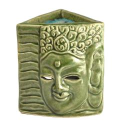 Ceramic Green Triangular oil burner featuring Buddha 10 x 8 x 11cm