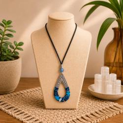 Pendant Necklace Recycled Fabric + Aluminium Teardrop 40cm