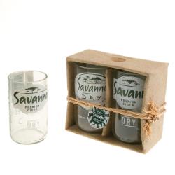 Pack of 2 glass tumblers, recycled Savanna bottles, clear
