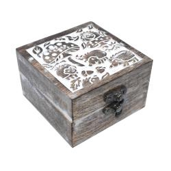 Jewellery/Trinket box, Mango wood, mushroom, and hedgehog design 10 x 10cms