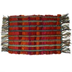 Rectangular placemat recycled cotton & polyester rag reds 32x22cm
