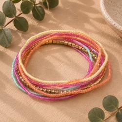 Bracelet 8 Strands Multicoloured Glass + Metal Beads Pastels