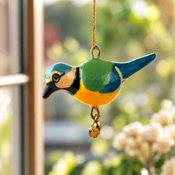 Hanging Bird Decoration Blue Tit, Recycled Plastic