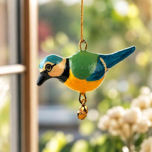 Hanging Bird Decoration Blue Tit, Recycled Plastic