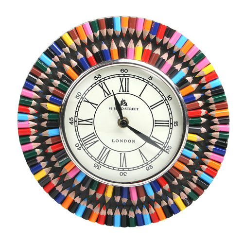 Clock Round Multicoloured Recycled Crayons 22cm Diameter Fair Trade 
