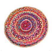 Rag rug, round cotton and jute, 50cm diameter