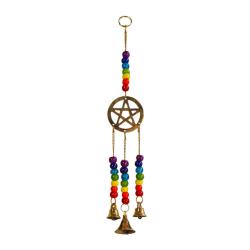 Hanging windchime with Chakra Beads, Pentagram, recycled brass 6 x 29.5cm