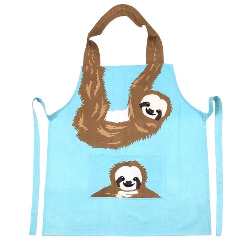 Apron, cotton, sloth design, one-size to fit adult