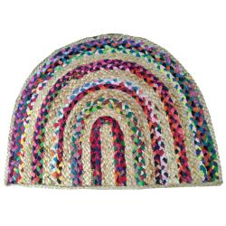Rug/doormat, recycled cotton & jute rainbow multi coloured 35x60cm