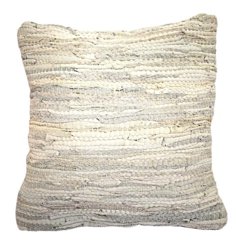 Rag cushion cover recycled leather handmade beige 40x40cm
