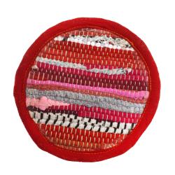Place mat or trivet/pan stand round recycled cotton & polyester handmade red 20cm