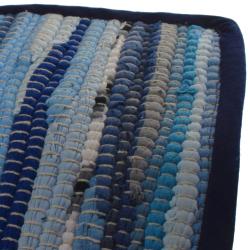 Rag place mat rectangular recycled cotton & polyester handmade blue 20x30cm