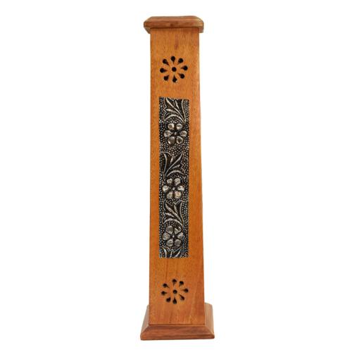 Incense holder, mango wood tower, flower design