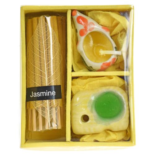 Jasmine incense and candle giftset with elephant shaped t-light, 8.5 x 7 x 4cm