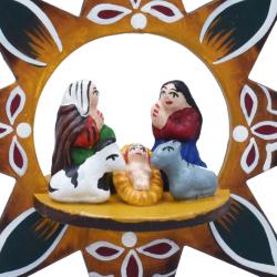 Hanging Christmas Decoration, Nativity in Star Gold & Brown