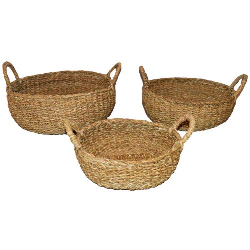 Set of 3 hogla seagrass baskets with handles