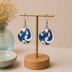 Earrings Recycled Glass Round Swirly 2cm diameter