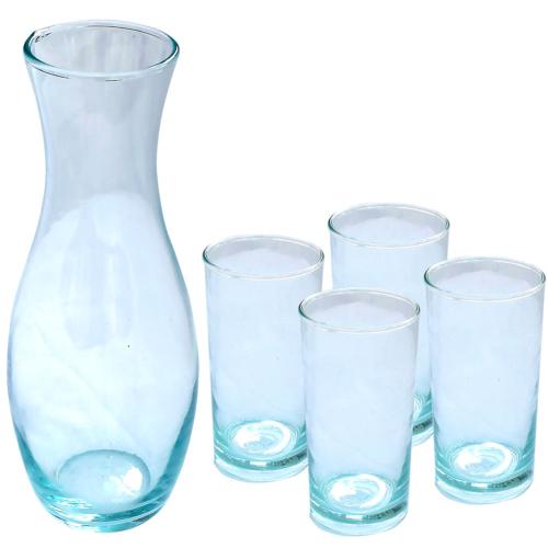 Carafe & 4 highball glasses recycled glass