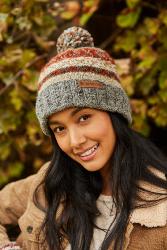 Classic Fairisle Roll Back Bobble Beanie Grey