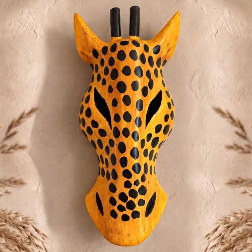 Mask Albesia Wood Giraffe Black Spots on Orange 20cm