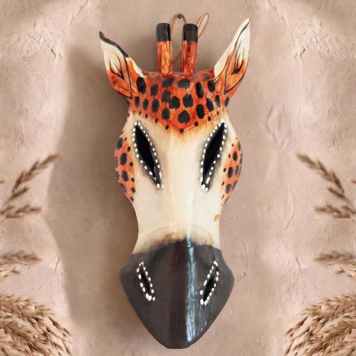 Mask Albesia Wood Giraffe White Spots Round Eyes 20cm