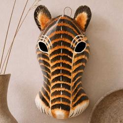 Mask Albesia Wood Big Cat Orange Brown 20cm