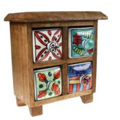 Wooden mini chest, 4 ceramic drawers