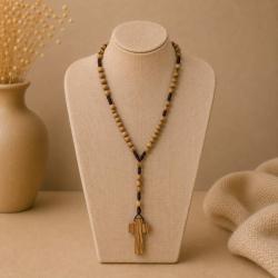 Necklace olive wood beads with cross