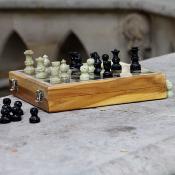 Luxury wooden chess set soapstone pieces hand carved Fair Trade 20x20cm