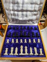 Luxury wooden chess set soapstone pieces hand carved Fair Trade 30x30cm