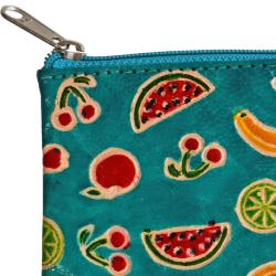 Leather coin rectangular purse, fruits design, 14x9cm