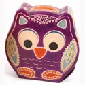 Leather money box owl purple
