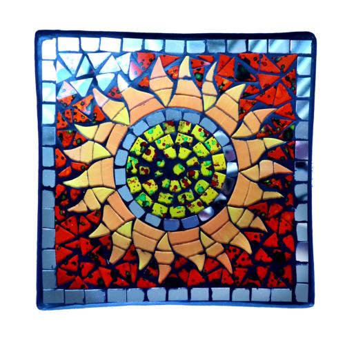 Curved plate glass mosaic, sun design 20 x 20 x 5.5cm