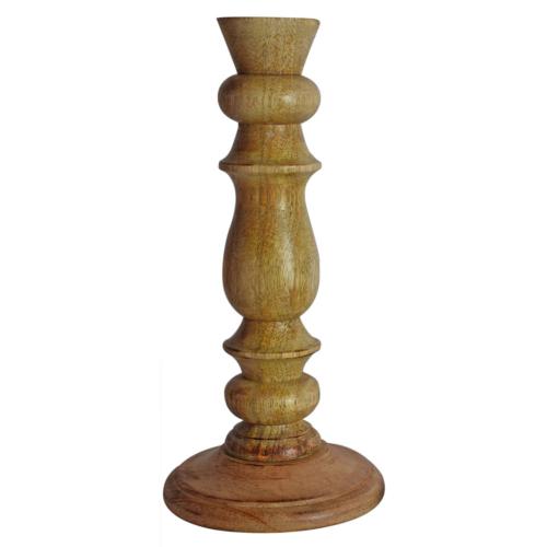 Candlestick/holder hand carved eco-friendly mango wood natural colour 23cm height