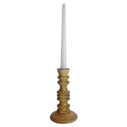 Candlestick/holder hand carved eco-friendly mango wood natural colour 18.5cm height