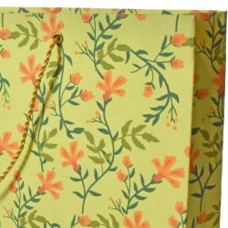 Gift Bag Handmade Paper Floral Design on Lime 31 x 20 x 7.5cm