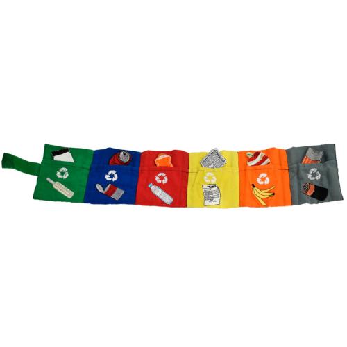 Children's cloth roll up pouch, learn about recycling