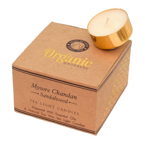 12 t-lite scented candles, Organic Goodness, Mysore Chandan Sandalwood