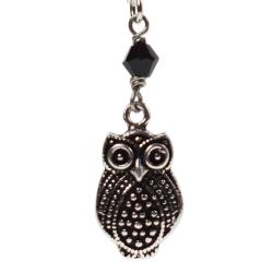 Earrings drop with owl silver colour black bead