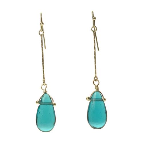 Earrings drop gold colour with turquoise glass bead