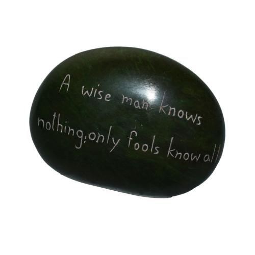 Paperweight, Palewa stone - A wise man knows nothing... 8.5 x 6cms