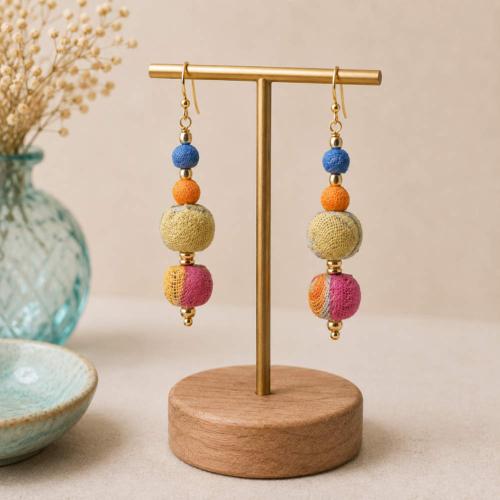Earrings Recycled Drop 4 Beads Multicoloured 4.5cm