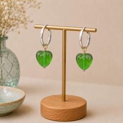 Earrings Glass Heart Light Green